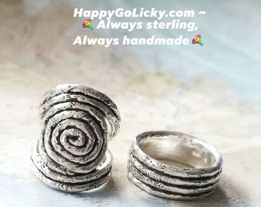 Handmade Anniversary Rings, Alternative Wedding Bands, Different Wedding Rings, Sterling Silver Anniversary Rings Anniversary Rings Set Gift
