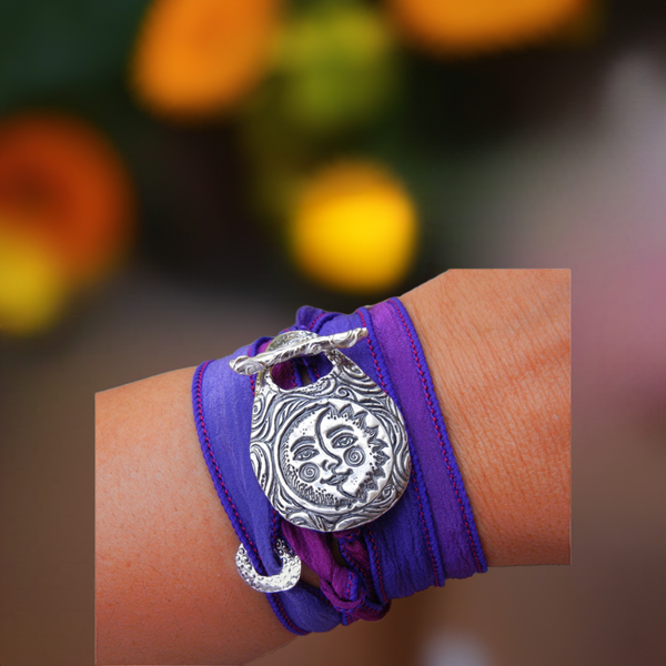 Celestial Silk Wrap Bracelet Sterling Silver Jewelry