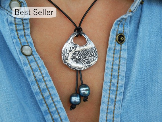 Peacock Feather "FLY" Inspirational Necklace - HappyGoLicky Jewelry