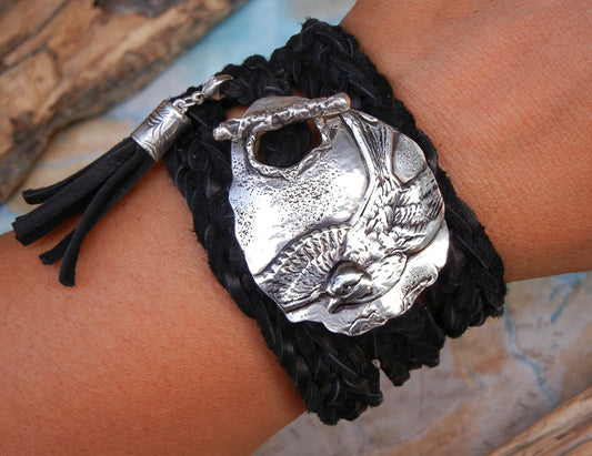 Split Tail Swallow Bird Leather Wrap Bracelet - HappyGoLicky Jewelry