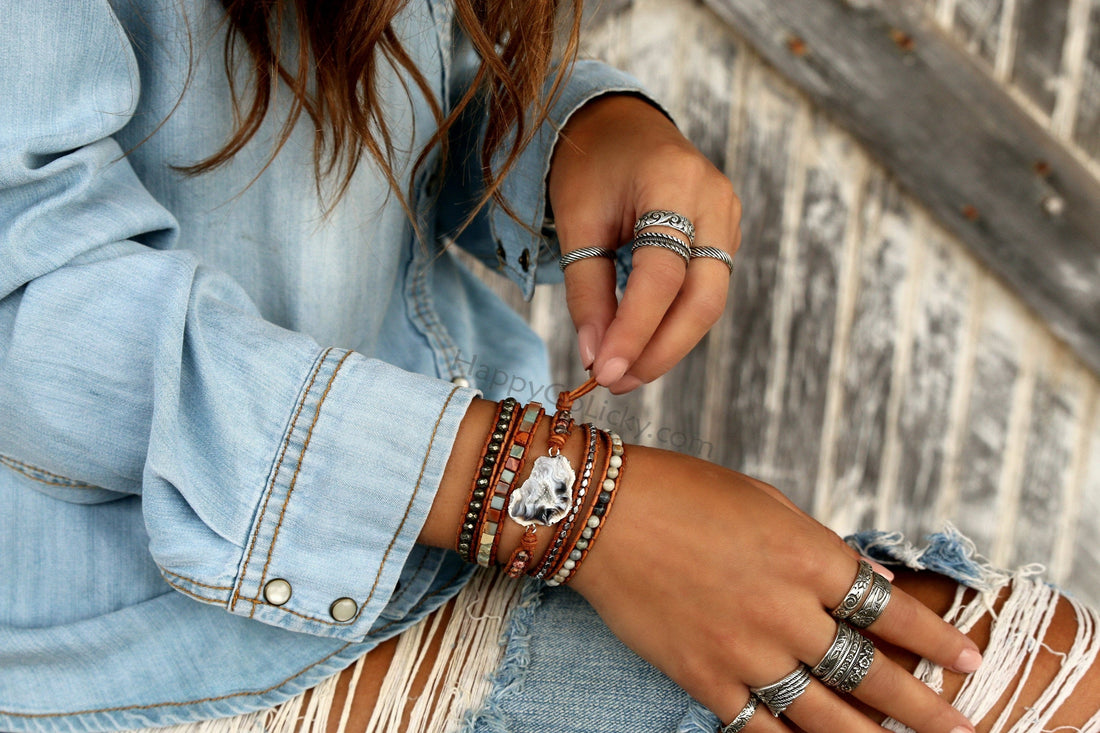 Druzy Beaded Wrap Bracelet