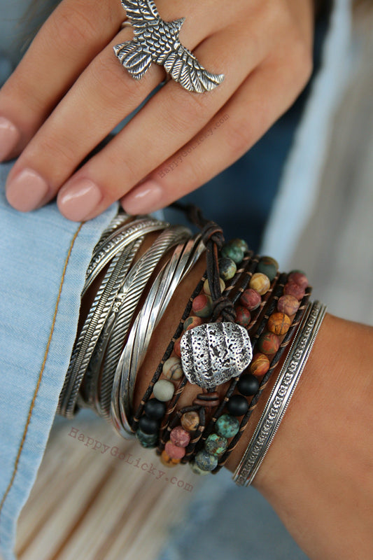 Rustic Shell Triple Wrap Bracelet