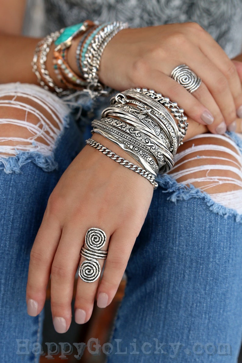 Boho Stacking Bracelets in Sterling Silver