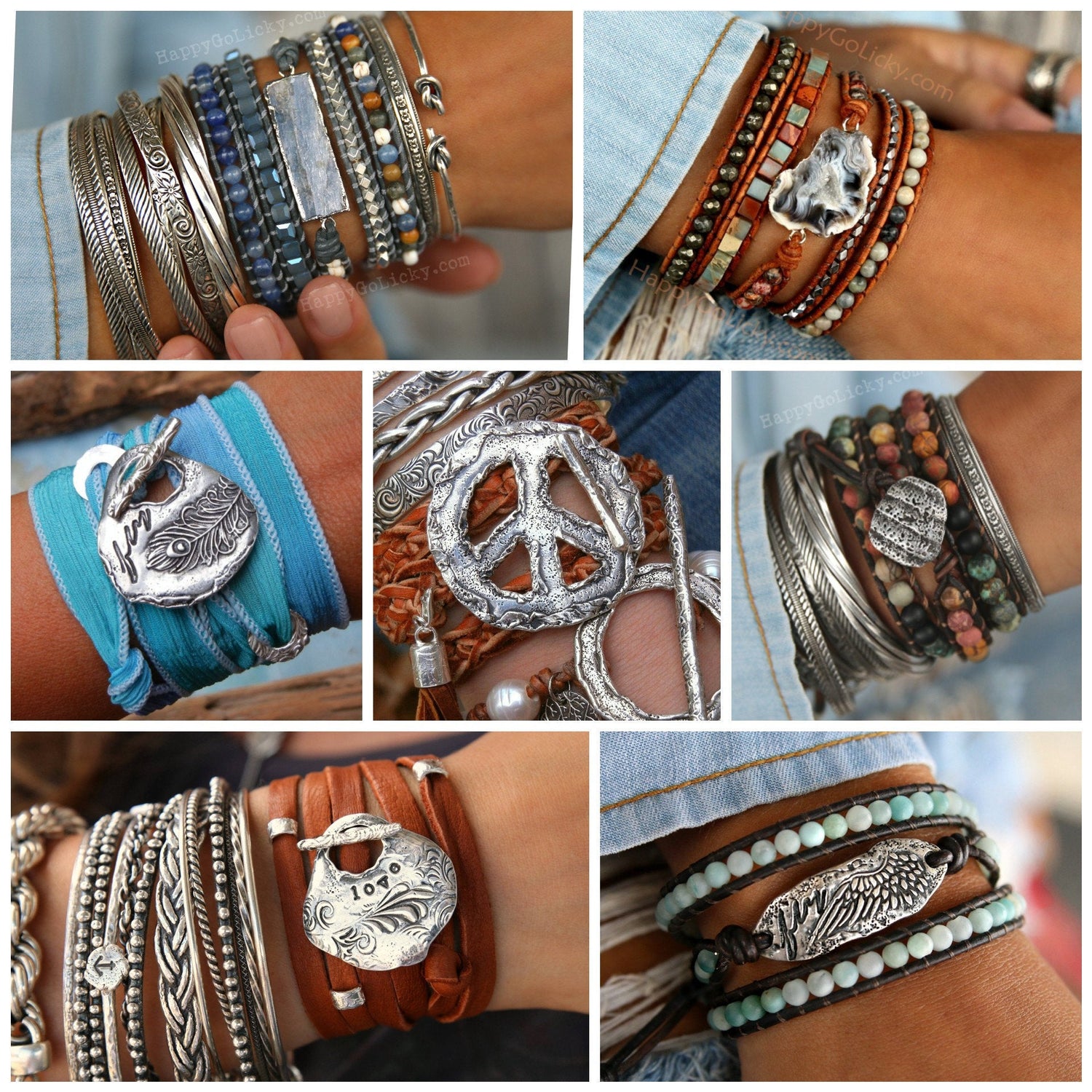 Boho Wrap Bracelets Handmade in Sterling Silver by HappyGoLicky