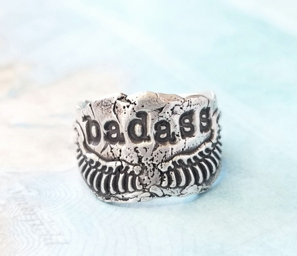 Badass Ring Sterling Silver Mantra Ring by HappyGoLicky Jewelry