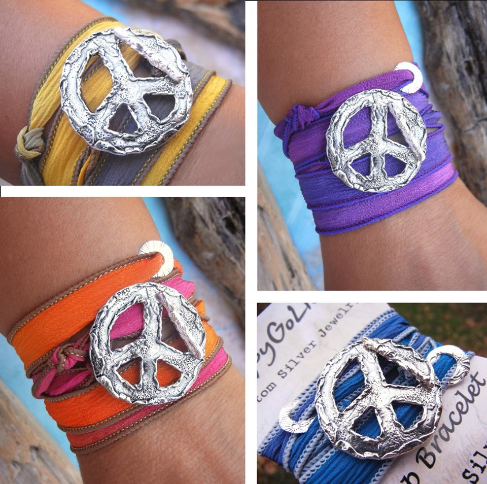 Peace Sign Silk Wrap Bracelet