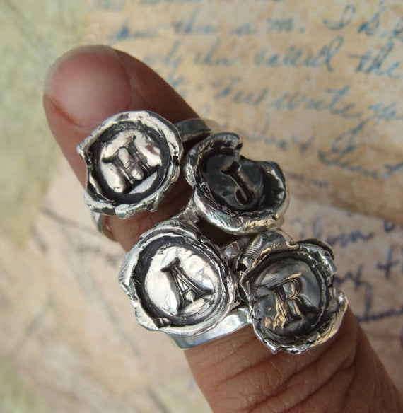 Silver Monogram Ring Wax Seal Jewelry Gift