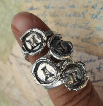Silver Monogram Ring Wax Seal Jewelry Gift