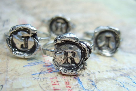 Silver Monogram Ring Wax Seal Jewelry Gift