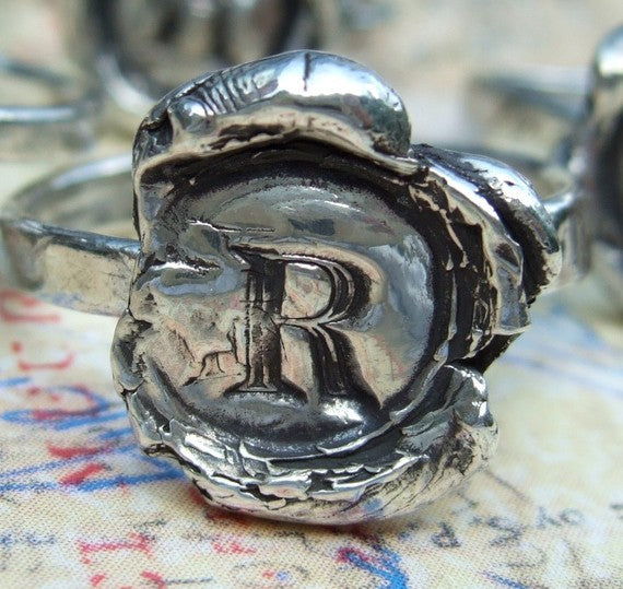 Silver Monogram Ring Wax Seal Jewelry Gift
