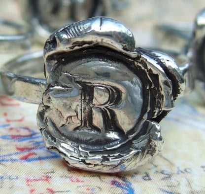 Silver Monogram Ring Wax Seal Jewelry Gift