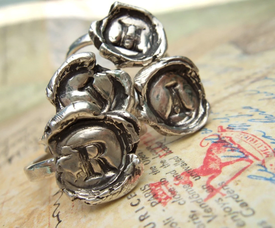 Silver Monogram Ring Wax Seal Jewelry Gift