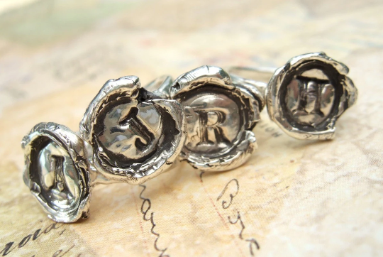 Silver Monogram Ring Wax Seal Jewelry Gift