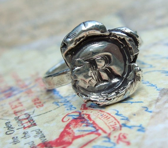 Silver Monogram Ring Wax Seal Jewelry Gift