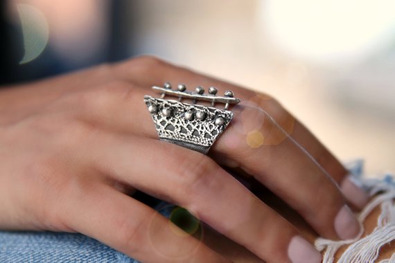 Handmade Barbell Corset Ring in Sterling Silver - Happy Go Licky Jewelry