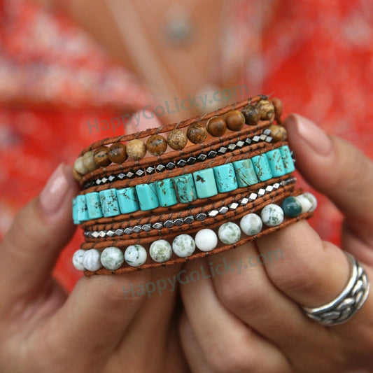 Turquoise 5x Wrap Bracelet - HappyGoLicky Jewelry