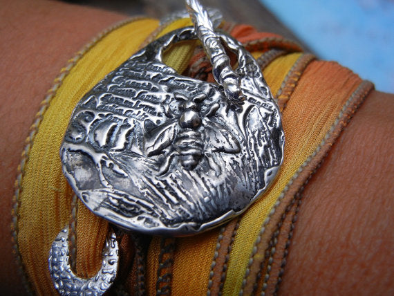 Honey Bee Silver Wrap Bracelet - HappyGoLicky Jewelry