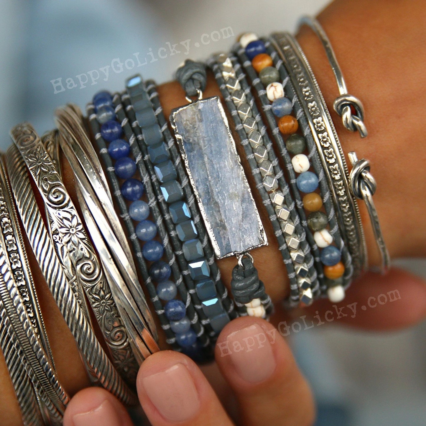 Boho Wrap Bracelet Kyanite and Sterling Silver - HappyGoLicky Jewelry