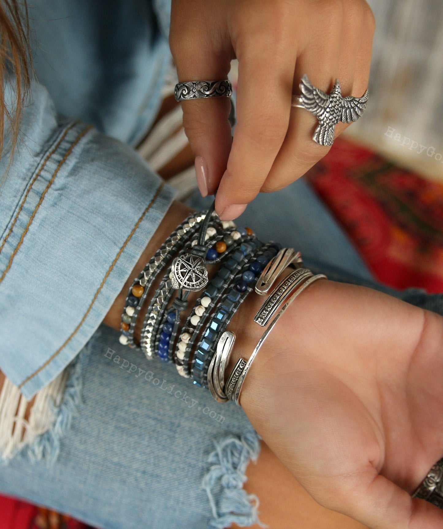 Silver Boho Wrap Bracelet - HappyGoLicky Jewelry