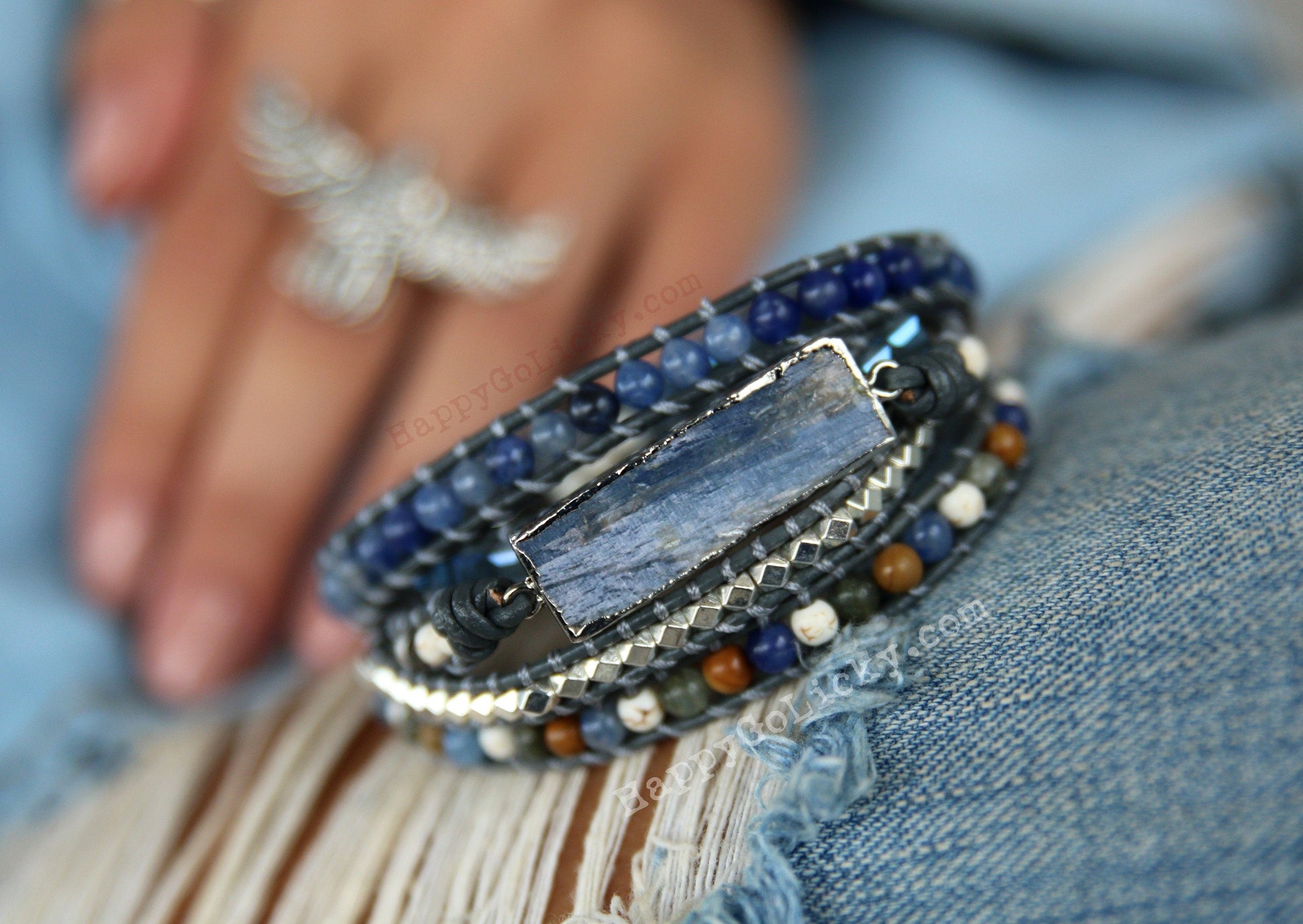 Boho Jewelry Hippie Leather Wrap Bracelet - HappyGoLicky Jewelry