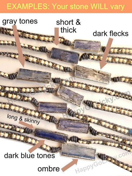 Kyanite 5x Leather Wrap Bracelet - HappyGoLicky Jewelry