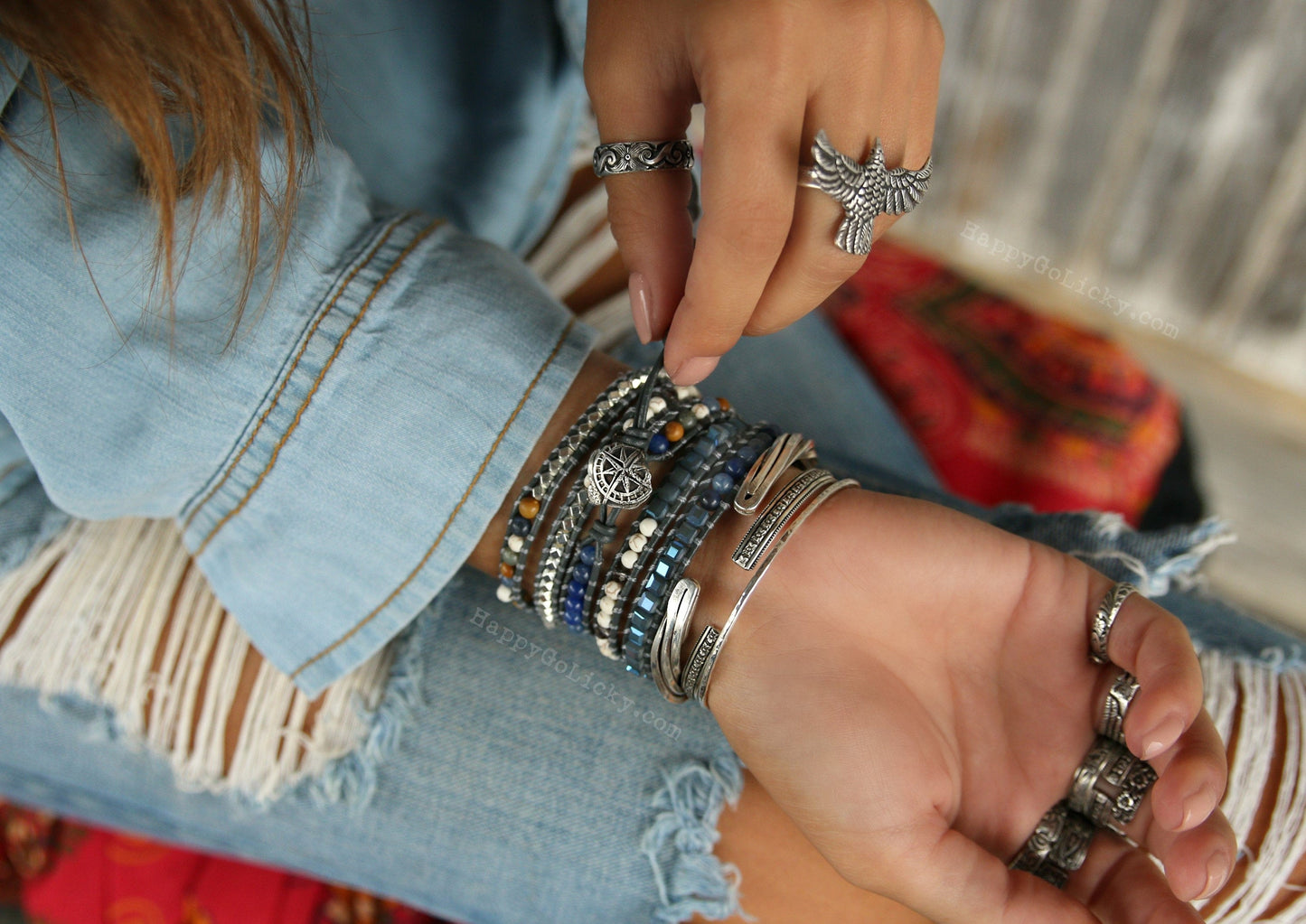 Bohemian Jewelry Leather Wrap Bracelet - HappyGoLicky Jewelry