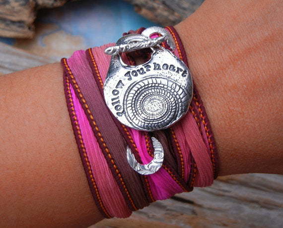 Follow Your Heart Silk Wrap Bracelet - HappyGoLicky Jewelry
