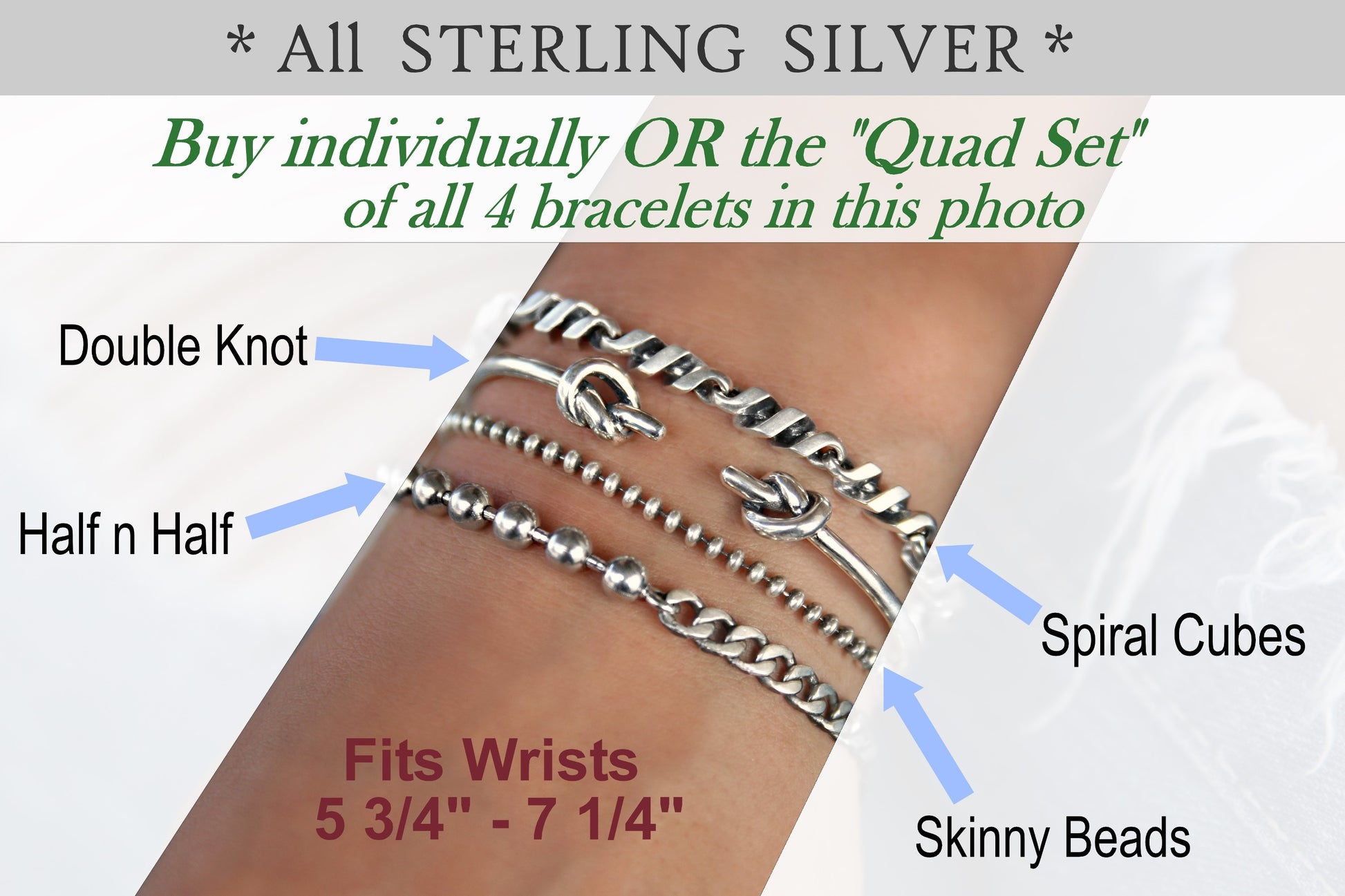 sterling silver bracelet stack set HappyGoLicky boho jewelry