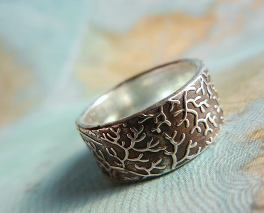 Coral Reef Wide Band Ring - HappyGoLicky Jewelry