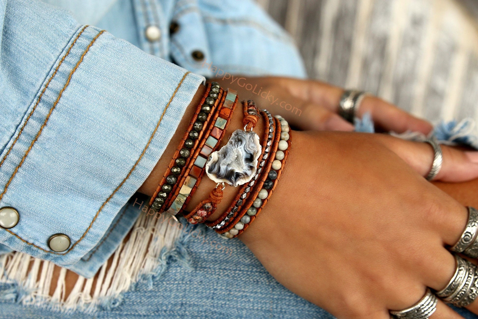 Boho Leather Wrap Bracelet by HappyGoLicky Jewelry