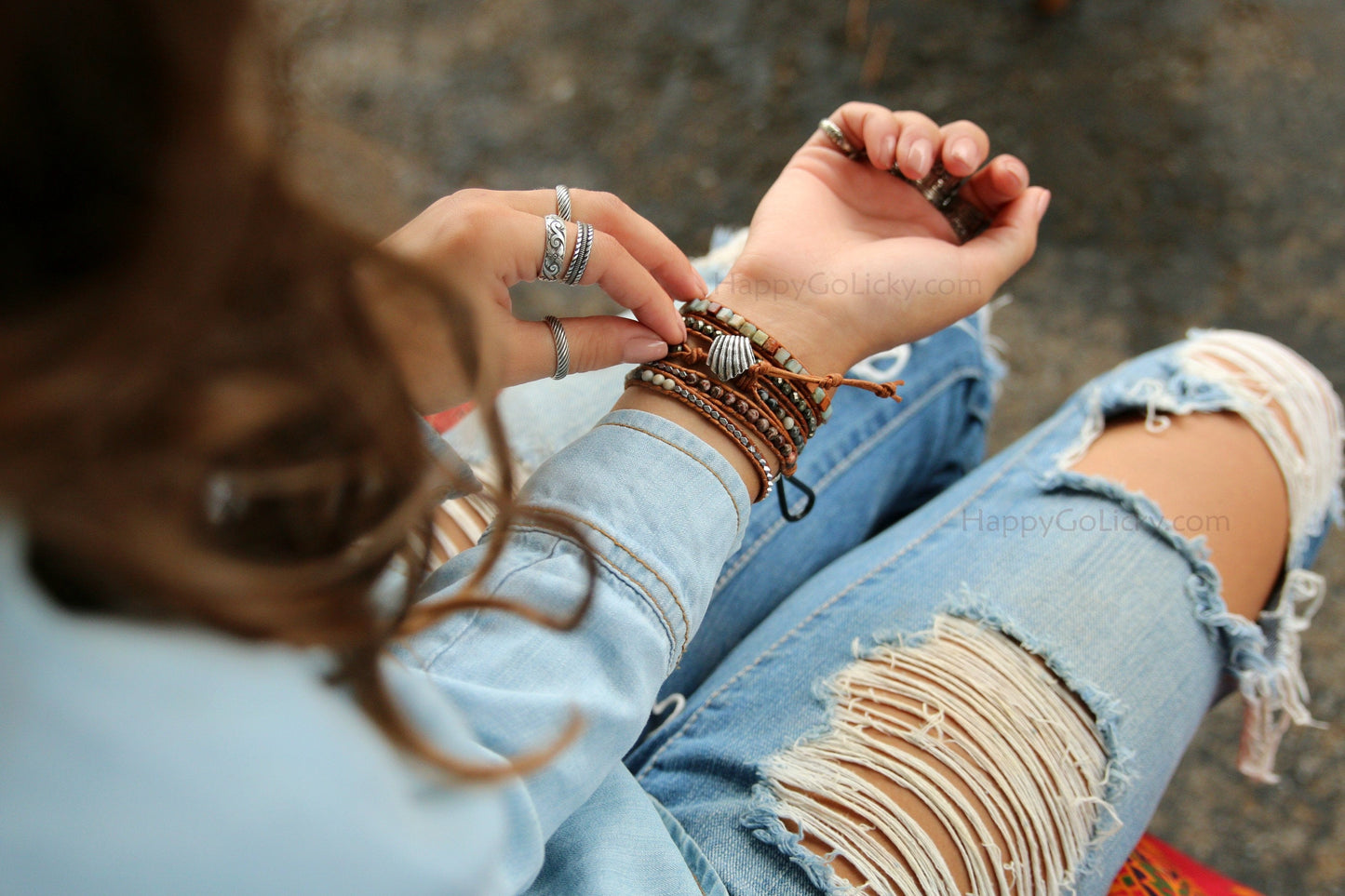 Handmade Boho Jewelry Sterling Silver Beaded Wrap Bracelet