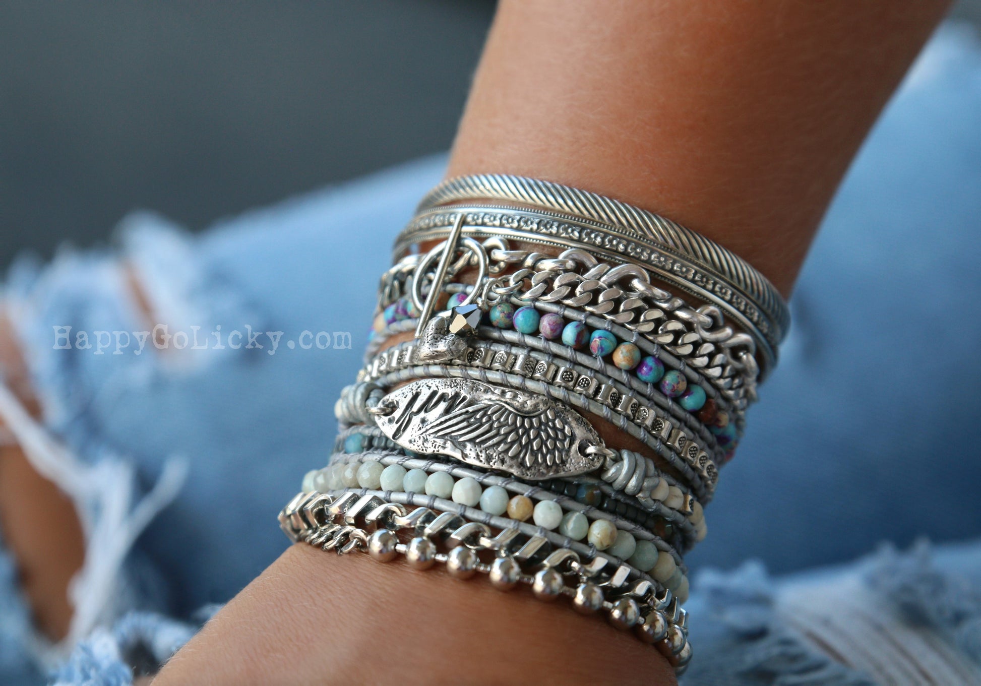 Handmade Boho Jewelry Sterling Silver Wrap Bracelets by HappyGoLicky 