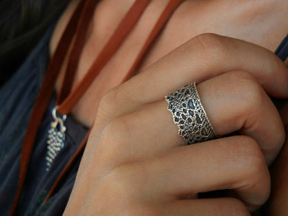 Silver Lace Ring, Silver Crown Ring - HappyGoLicky Jewelry