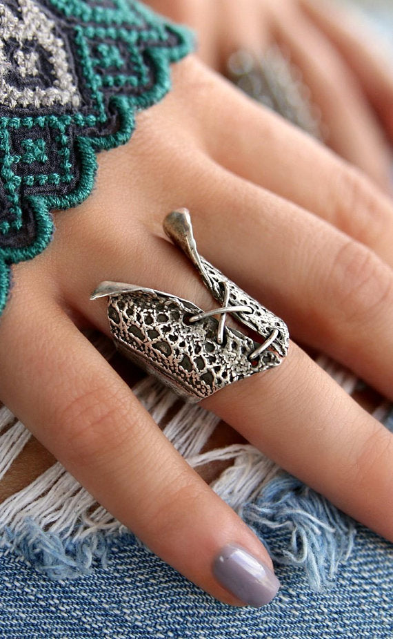 Sterling Silver Bustier Ring - HappyGoLicky Jewelry