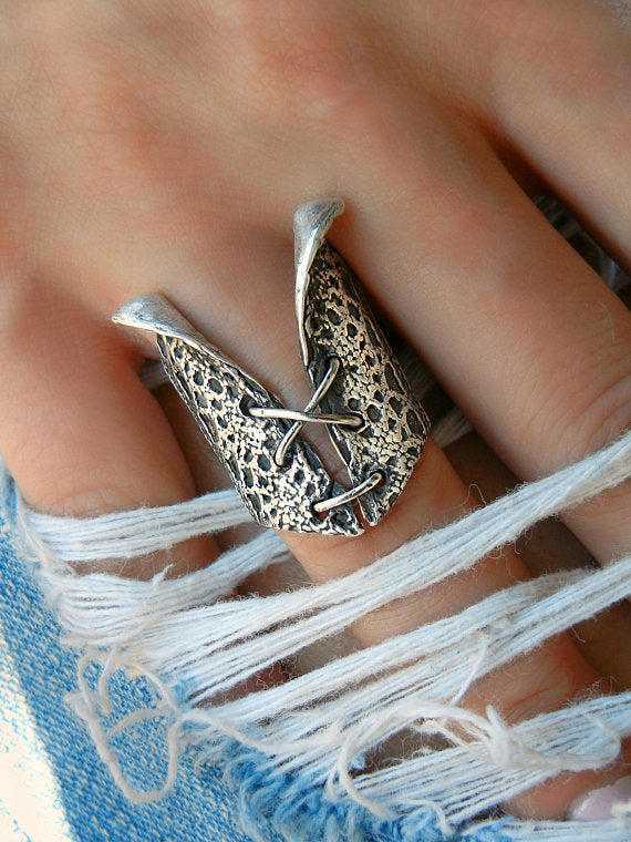 Sterling Silver Bustier Ring - HappyGoLicky Jewelry