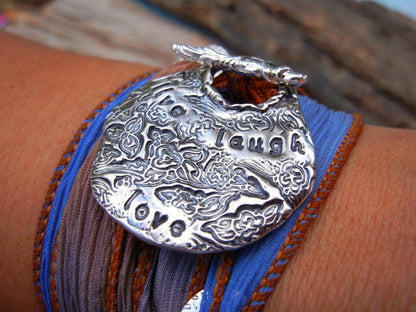 Live Laugh Love Silk Wrap Bracelet - HappyGoLicky Jewelry