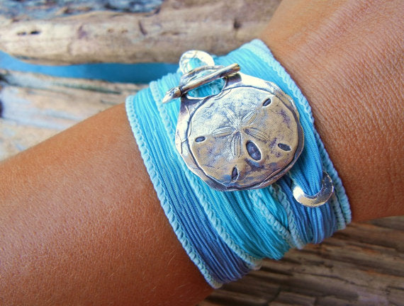 Sand Dollar Silk Wrap Beach Bracelet - HappyGoLicky Jewelry