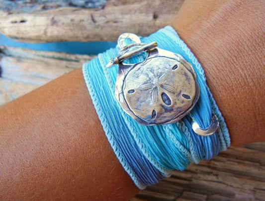 Sand Dollar Silk Wrap Beach Bracelet - HappyGoLicky Jewelry