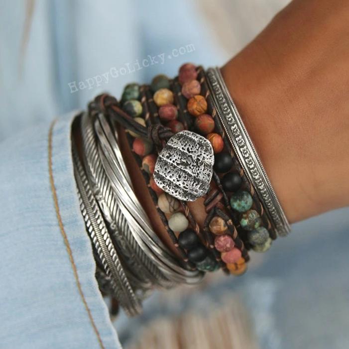 Rustic Shell Triple Wrap Bracelet - HappyGoLicky Jewelry