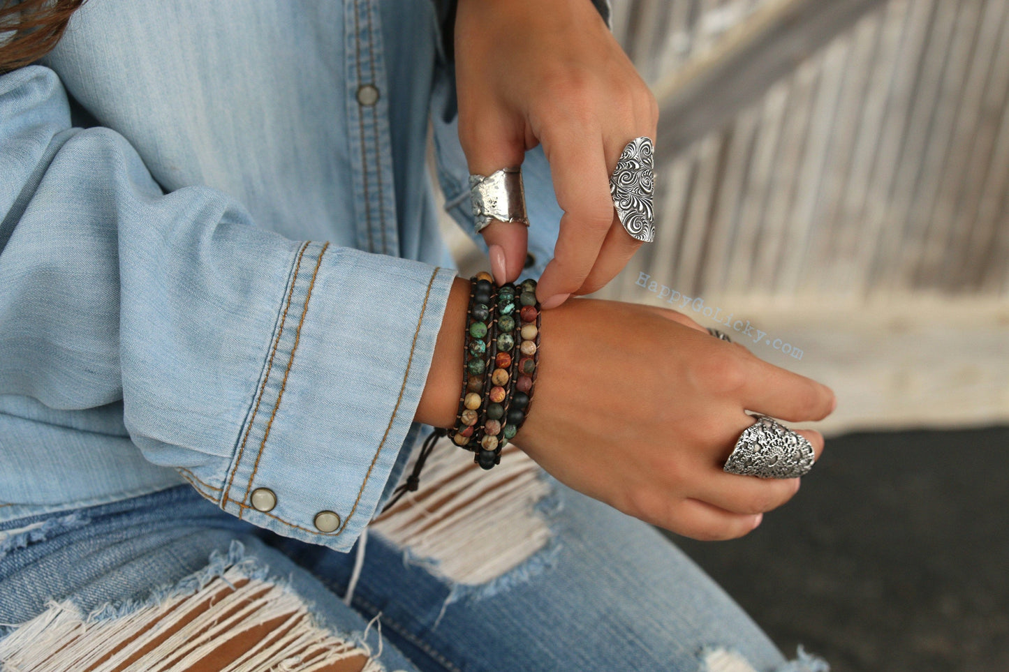 Rustic Shell Triple Wrap Bracelet - HappyGoLicky Jewelry