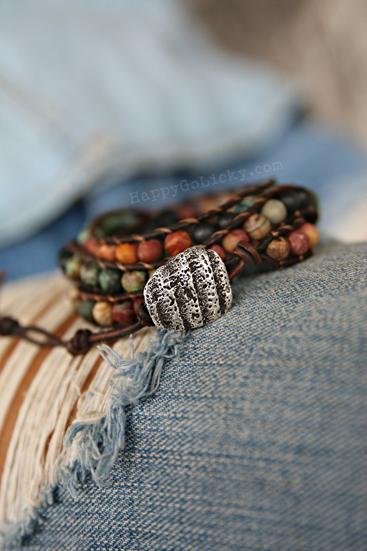 Rustic Shell Triple Wrap Bracelet - HappyGoLicky Jewelry