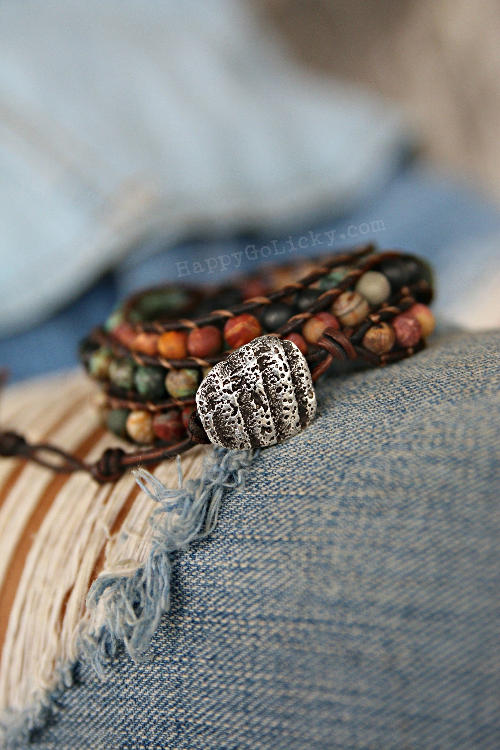 Matte Stone Beaded Leather Wrap Bracelet - HappyGoLicky Jewelry