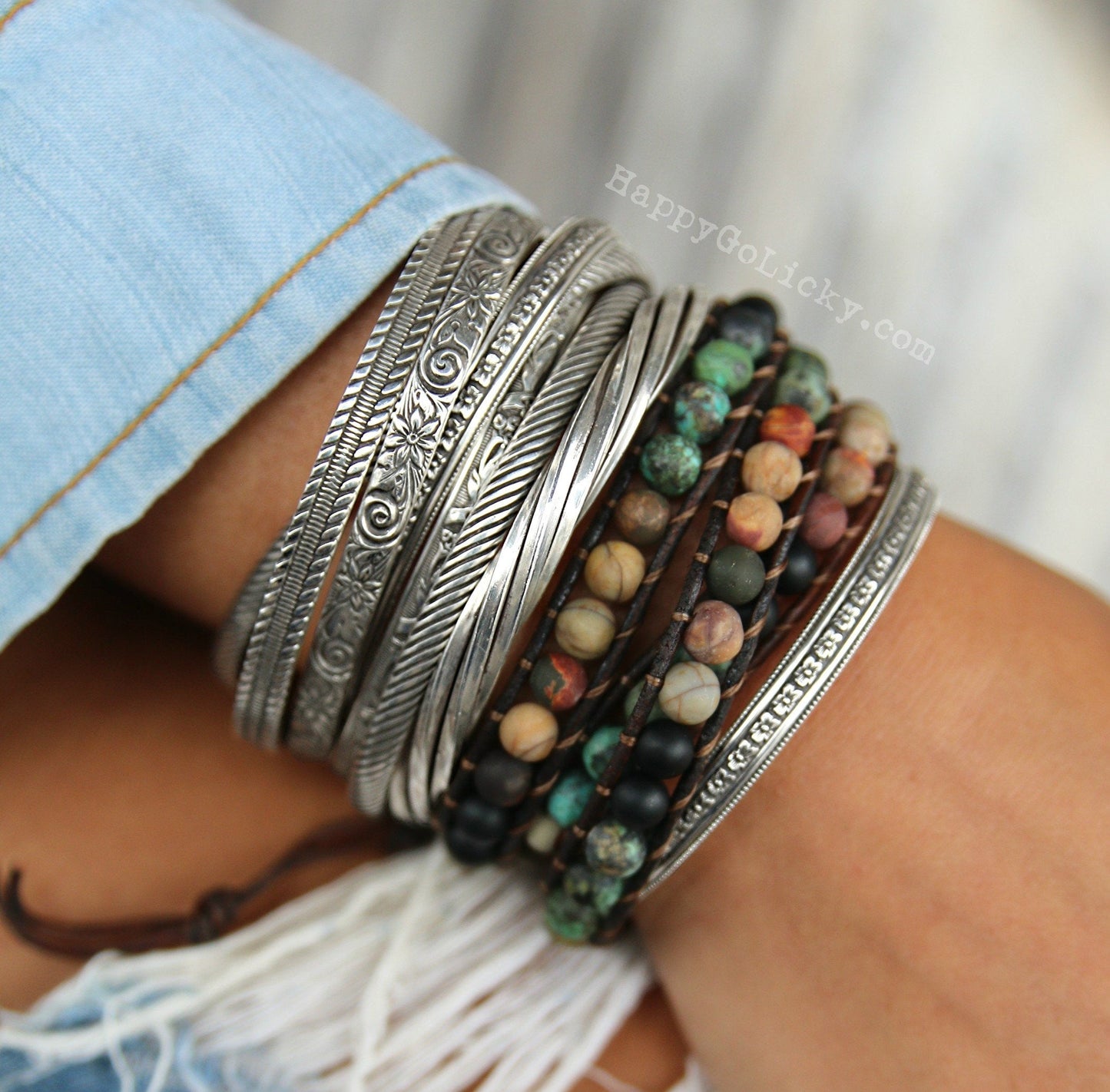 Rustic Shell Triple Wrap Bracelet - HappyGoLicky Jewelry