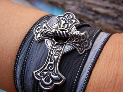 Sideways Cross Wrap Bracelet - HappyGoLicky Jewelry