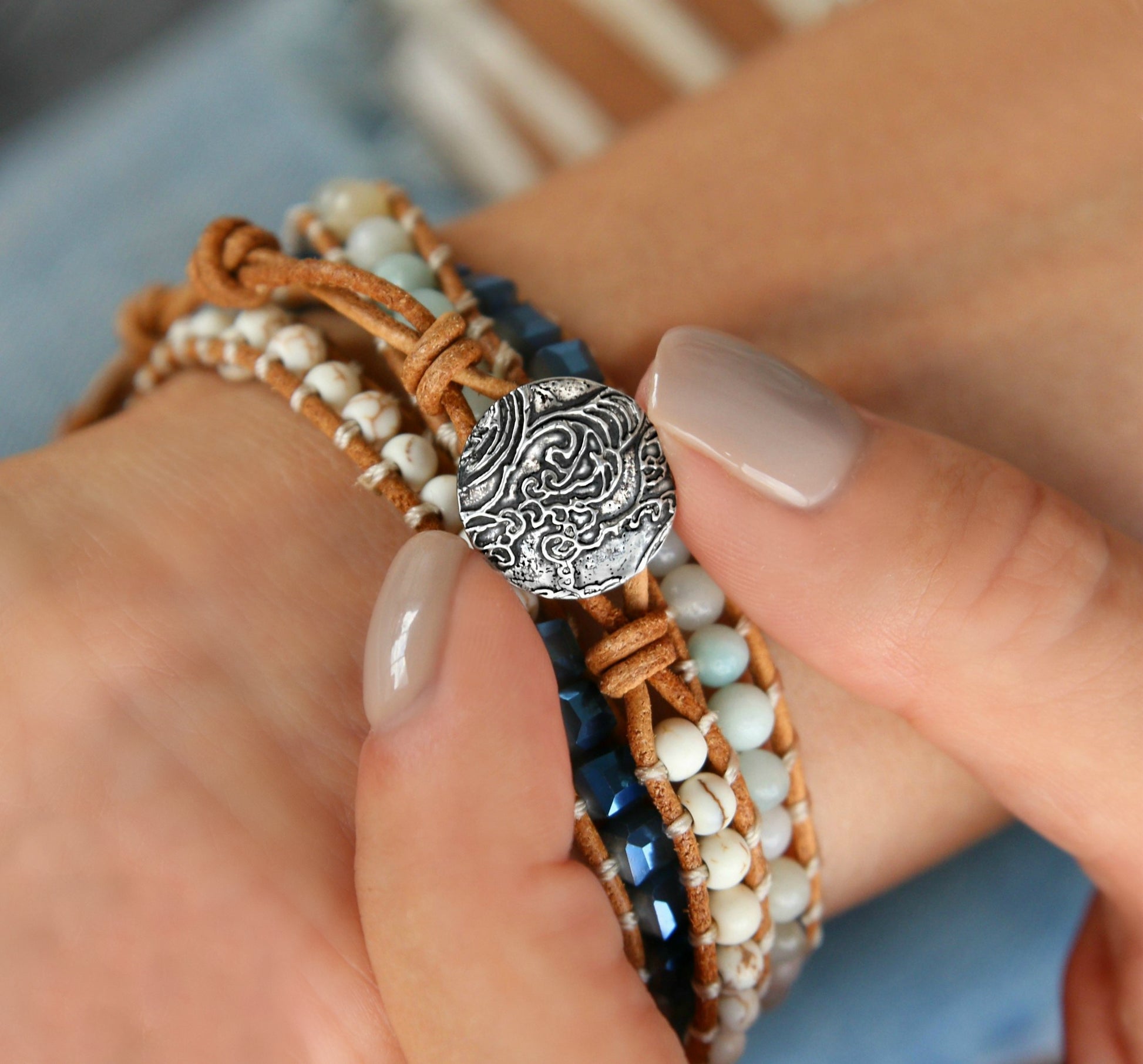 Blue Boho Wrap Sterling Silver Bracelets by HappyGoLicky Jewelry