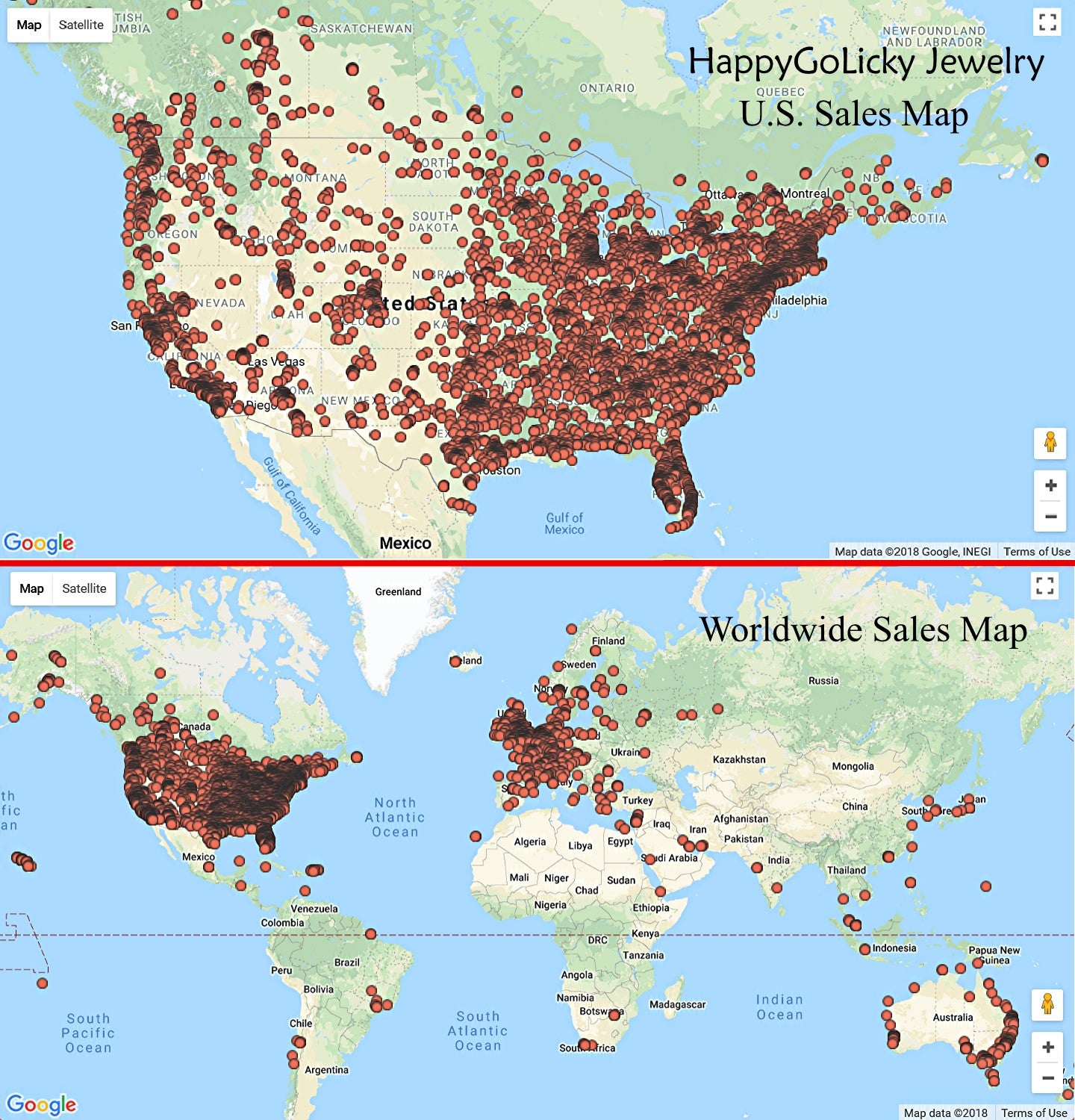 HappyGoLicky Jewelry Sales Map