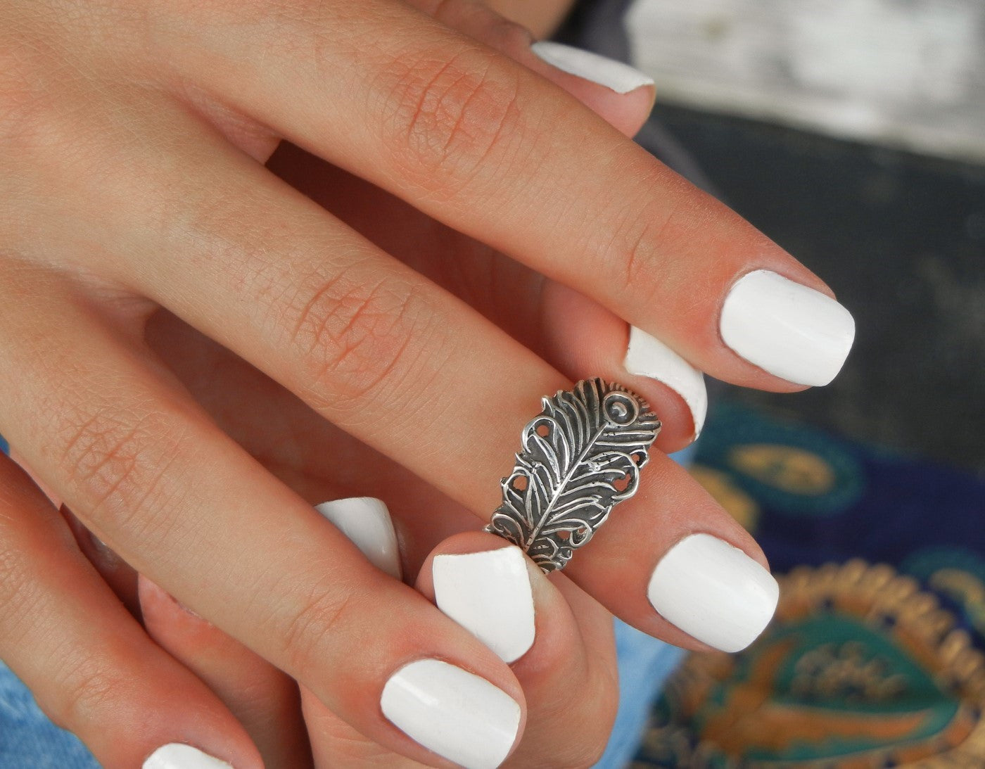 Unique Silver Peacock Feather Ring - HappyGoLicky Jewelry