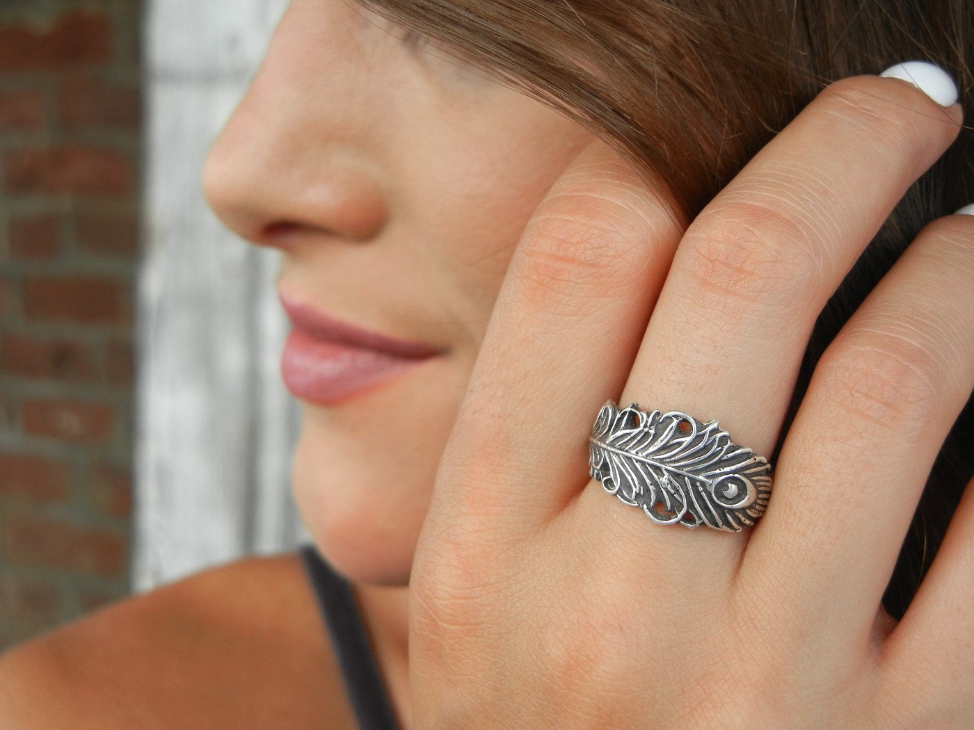 Unique Silver Peacock Feather Ring - HappyGoLicky Jewelry
