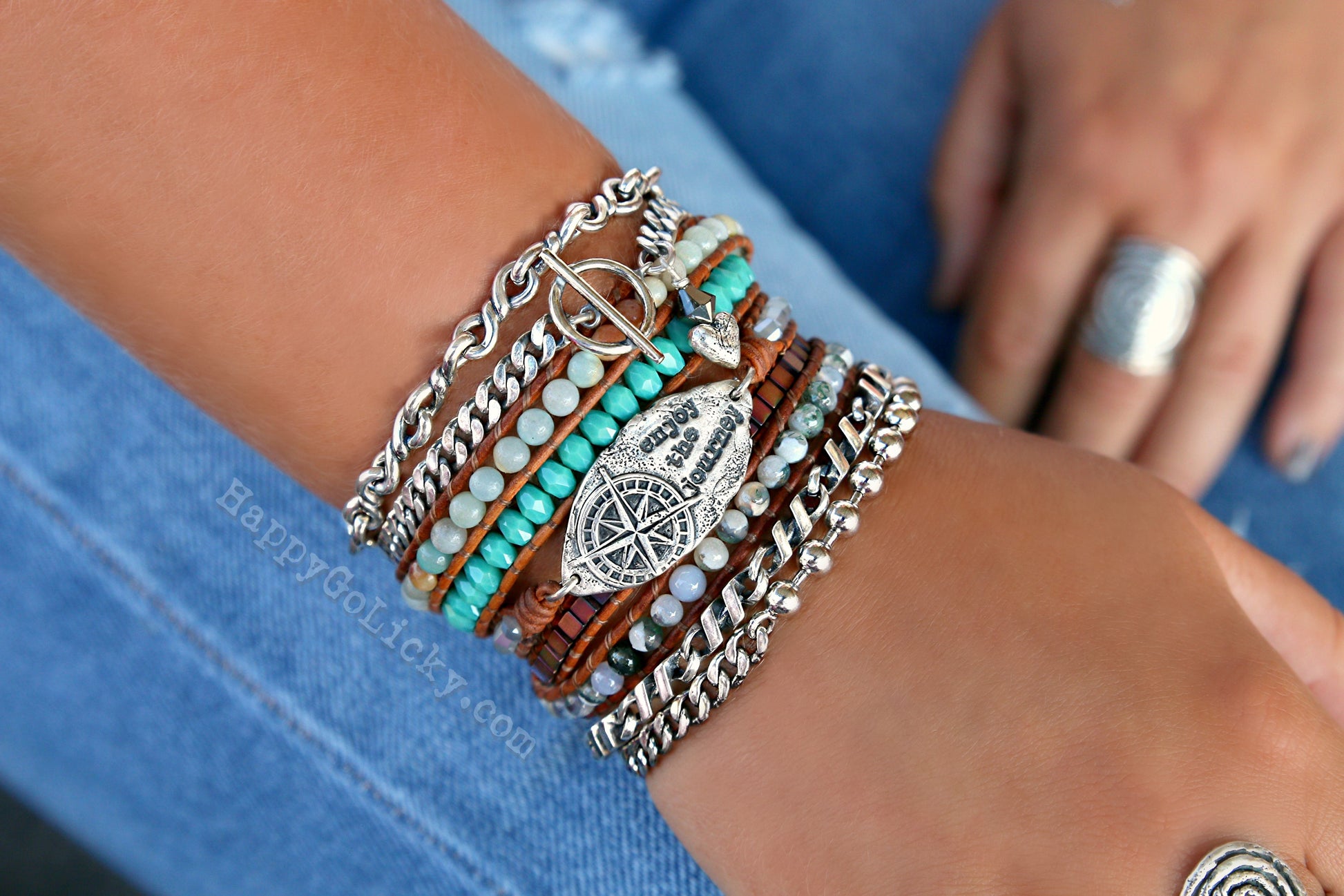 HappyGoLicky Dream Beaded Boho Leather Wrap Bracelet