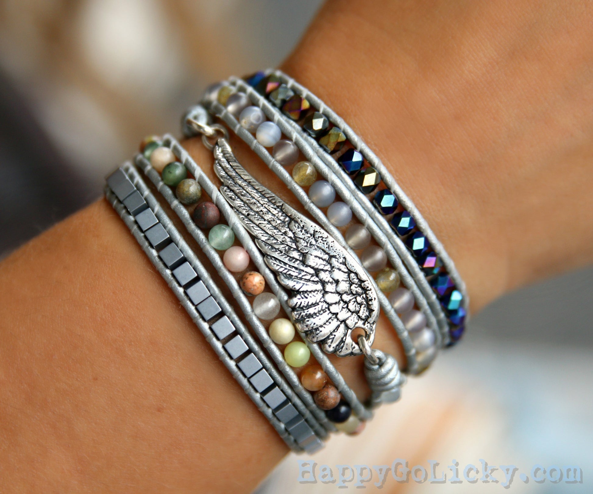 Sterling Silver Bracelet Angel Wing Jewelry by HappyGoLicky Boho Jewelry